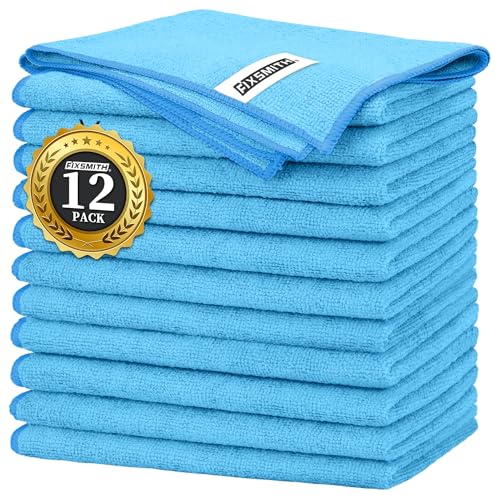 FIXSMITH Blue Microfiber Cleaning Cloth -Pack of 12, Highly Absorbent Cleaning Rags, 16"X12" All Purpose Cleaning Towels for Housekeeping, Kitchen, Car, Lint Free and Reusable Microfiber Towels - color: Blue, size: 12pk