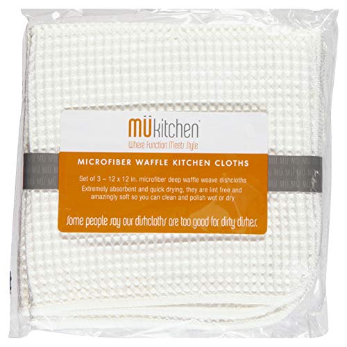 MÜkitchen Waffle Microfiber Dish Cloth | Durable & Super Absorbent for Cleaning & Drying | Set of 3 | White - color: White, size: 12" x 12" Dishcloth