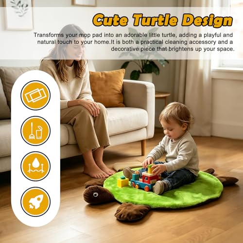 23 Inch Turtle Floor Foot Mop, Hands-Free Microfiber Cleaning Mop with Washable Reusable Pad for Hard Floors, Kitchen, Bathroom, Bedroom, Living Room