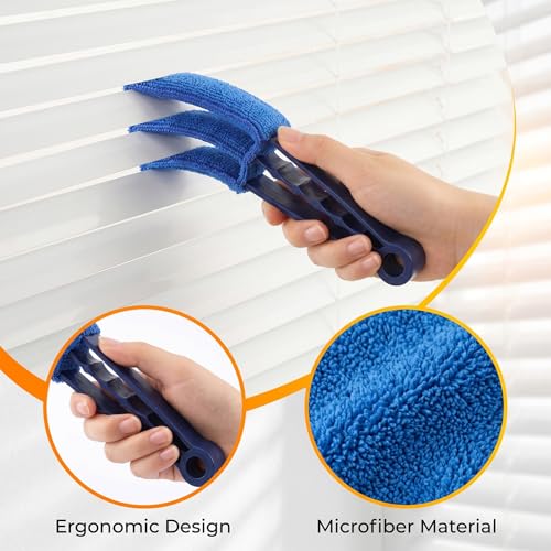4 Pcs Window Blind Cleaner Duster Tool, Wood Blinds Cleaners Brush Tools with 4 Reusable Microfiber Sleeves for Window Shutters Blind Air Conditioner Jalousie Dust