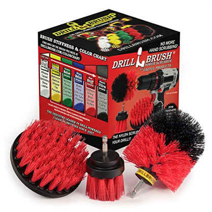 Drill Brush – Drill Brush Power Scrubber - Drill Brush Attachment for Cleaning - Power Scrubber Drill Brush - Nylon Drill Brush - Grout Drill Brush - Drill Scrubber Attachment - Drill Brush Set - color: Red