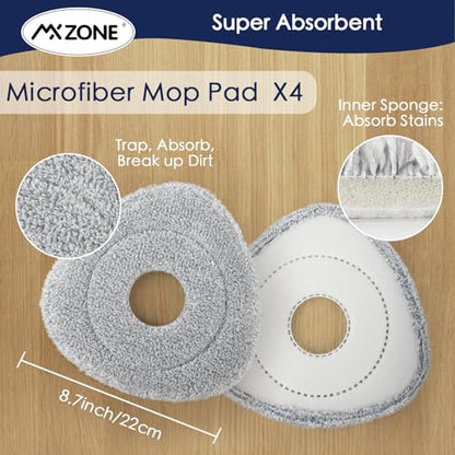 Spin Flat Mop Pad Replacement Compatible with O Cedar Mop Head Replace Flat Triangle Mop, Wet Damp Dry Sweeping Pads Washable, Microfiber, 4 Mopping Pads and 1 Mop Base
