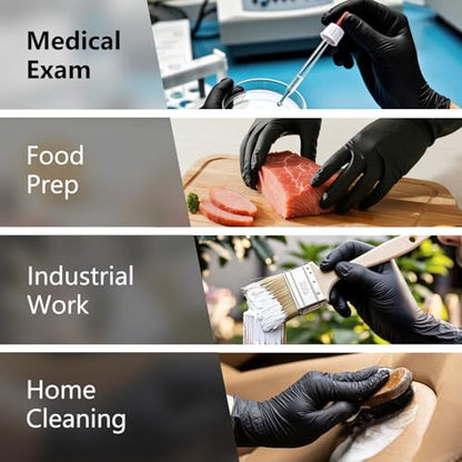 PROMEDIX P Black Disposable Nitrile Gloves, 6Mil 100 Pcs Food Safe Cooking Gloves Latex Free Rubber Gloves for Cleaning Exam - size: Large