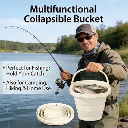 2.6 Gallon (10L) Collapsible Bucket, Large Capacity, Portable Foldable Water Pail for Outdoor Garden Cleaning, Car Washing, Camping, Fishing