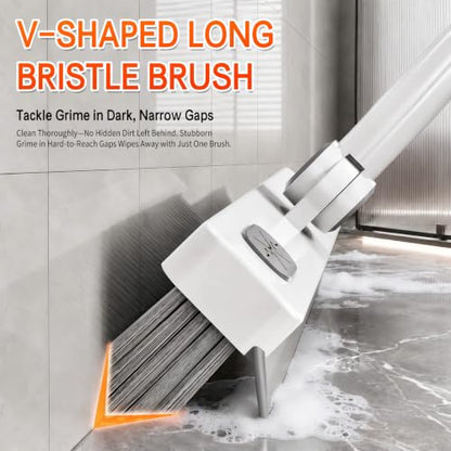 SOPAMI Grout Cleaner Brush with Long Handle, V-Shaped Floor Scrub Brush Swivel Grout Brush Stiff Bristle Floor Grout Scrubber for Bathroom, Tile Line, Crevice, Kitchen, Wall, Deck, Garage