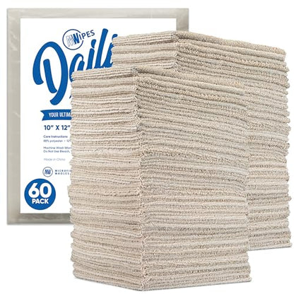 Microfiber Wholesale Dailies Microfiber Cleaning Cloths | 60-Pack (Beige) 12"x10" | Fits TowelNest Dispenser | Reusable, Absorbent, Washable | Eco-Friendly Paper Towel Alternative - color: Beige, size: 60 Count (Pack of 1)