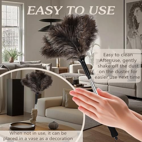 Telescopic Ostrich Feather Duster, 59-inch Naturally Fluffy Long-Handled Feather Duster, Soft, Durable and Reusable for Cleaning high Ceilings, Walls, Fans, Furniture and Blinds in The Home Office - color: Natural-d-1pcs