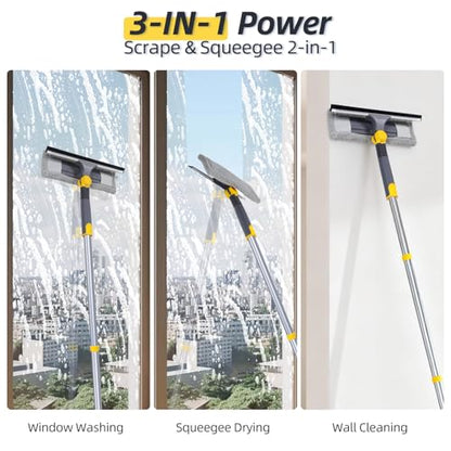 Masthome 77" Squeegee for Window Cleaning | 2-in-1 Window Cleaning Kit, 180° Lockable Rotating Head, Adjustable Pole for High Window