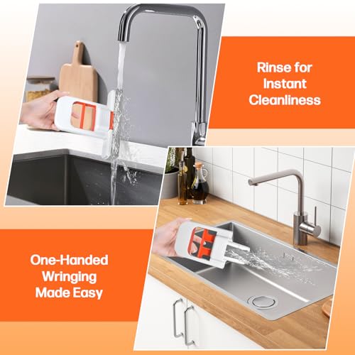 Mini Foldable Desktop Mop – Portable Versatile Wet & Dry Cleaning Sponge Mop for Home & Car – Ideal for Kitchen, Bathroom, Glass, Dining Table & More (Squeeze Handle+2 Sponge Head )