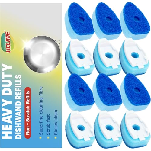 Dish Wand Refills with Hole, Non-Scratch Dishwand Refill Replacement Sponge | Fits Scrub Soap Control Handle, Heavy Duty Bulk Sponges Heads 12Pcs, Dispensing Scrubbers for Kitchen Dishwasher Cleaning Tub - size: 12Pcs