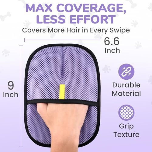 KEYVOZ Pet Hair Removal Glove for Cats and Dogs, Electrostatic Magic Brush Pet Hair Remover for Dog Couch, Available in Blue, Purple, Pink, Brown- Perfect for Pet Owners (Purple) - color: Purple