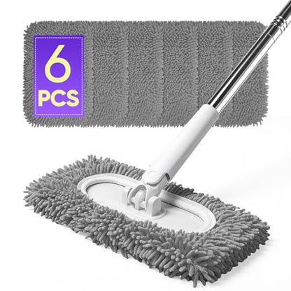 6 Pack Reusable Microfiber Mop Pads Compatible with Sweeper Mops, Replacement Mopping Pads Dry Sweeping Cloths, Washable Chenille Flat Mops Refills for Mopping Floor Cleaning (Mop is not Included) - color: Gray