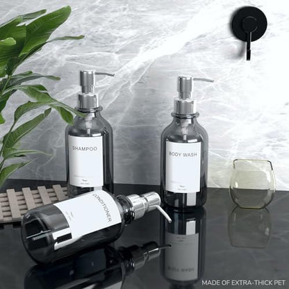 Stylish Shampoo and Conditioner Dispenser - Shower Soap Dispenser Wall Mounted - 16 oz Set of 3 Plastic Clear Bottles with Silver Pumps - Modern Shower Dispenser, Shower Shampoo Dispenser 3 Chamber - color: Clear