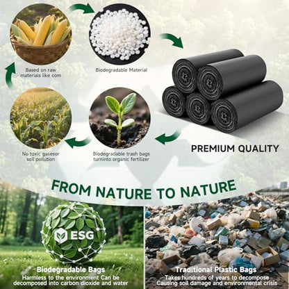 Small Trash Bags 1.2 Gallon - Unscented Mini Biodegradable Garbage Bag Clear Black Heavy Duty Leakproof Design 100 Count Wastebasket Liners for Office Desk, Bathroom, Bedroom, Car heihaily - style: Bio-1.2Gal-Black100