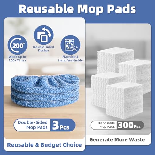 3 Pack Reusable Double-Sided Mopping Pads Compatible with Swiffer Sweeper Mop, Washable Wet & Dry Mopping Sweeping Cloth for Multi-Surface Cleaning, Dual-Sided Pad Refills (Not Include MOP) - color: Dual-sided Blue, size: 3 Pack