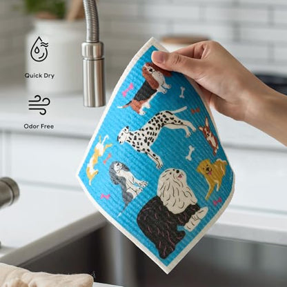 RECYCO Swedish Dishcloths for Kitchen | 6 Pack Doggy Daydreams Washable Dish Rags | Cellulose Reusable Cleaning Paper Towels | Absorbent Counter Dish Cloth Sponge Kitchen Wipes, 8" L x 7" W - color: Doggy Daydreams - 6 Pack