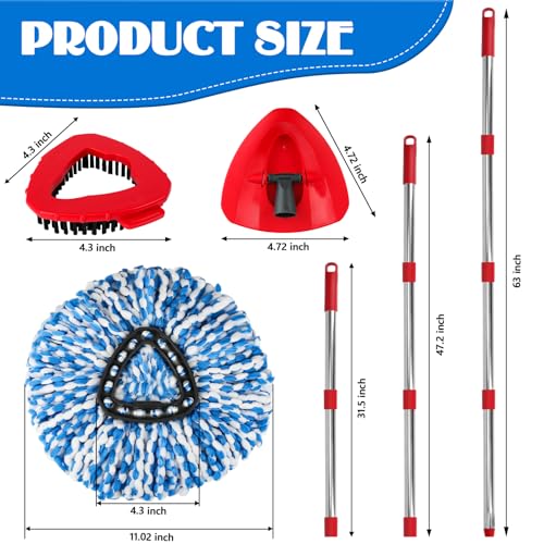 Spin Mop Replacement Set for O-Ceda RinseClean 2-Tank System, 16 Microfiber Spin Mops Refills,1 Scrubber Head,1 Triangle Spin Base,and(31-63in) Adjustable Handle Set Combo - size: Blue-16P
