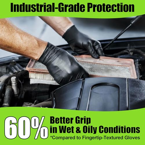 TREEGO 10 Mil Black Nitrile Gloves Heavy Duty — Diamond Texture Grip, Latex Free Disposable Mechanic Gloves, X-Large, 50 Count - color: Black 50, size: X-Large