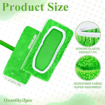 2 Pack Reusable Microfiber Mop Pads - Dry Sweeping Cloths & Wet Mopping Cloths - Washable Wet Pads Refill for Mopping Floors (Mop is not Included), Green - color: Green 2-pack