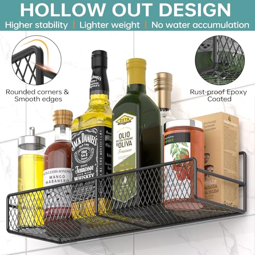 DTUQYX Spice Rack Wall Mounted 6 Pack: 100% Metal & Strong Adhesive Spice Organization for Kitchen Cabinet/Pantry Door, No Drill Hanging Seasoning Organizer with Paper Towel Holder, Utensil Caddy