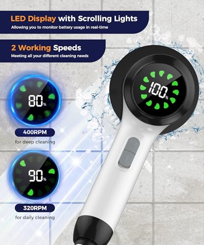 Electric Spin Scrubber, Cordless Cleaning Brush with 6 Replaceable Heads, Adjustable Long Handle, IPX7 Waterproof Lightweight Power Scrubber for Bathroom Tile Grout Tub Shower, White-le1 - size: 6heads