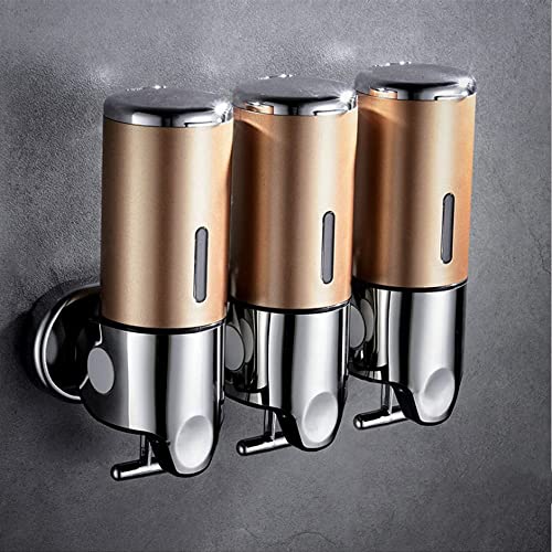 3 in 1 Wall Mounted Bathroom Shower Pump Dispenser and Organizer-Holds Shampoo, Soap, Conditioner, Shower Gel, for Bathroom Kitchen Hotel (Gold 3 Chamber) - color: Gold,transparent, size: 3 Chamber