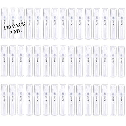 Mini Spray Bottle, Clear Plastic Empty Sample Containers, Fine Mist Perfume Travel Refillable Spray Bottle Perfume Atomizer Small Portable Bottle for Cleaning, Essential Oils 120Pcs 3ml - style: 120PCS,3ML