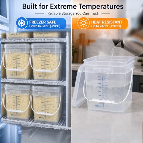 DEMORA 1Gallon Food Grade Square Plastic Bucket with Lid, Clear Airtight Storage Container, Reusable Pail for Kitchen Food Water Ice Cream Household Use 4Pcs (2 White+2 Transparent) - color: White+transparent