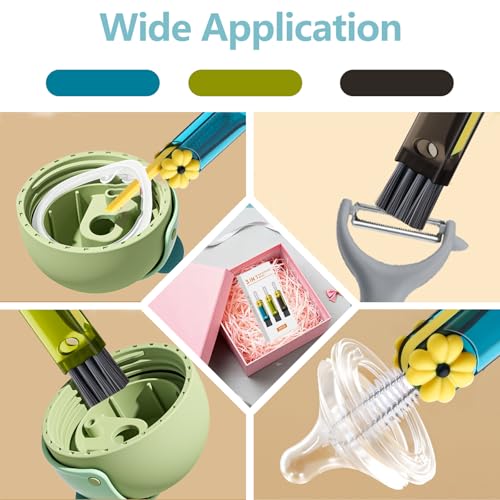3 in 1 Cup Lid Gap Cleaning Brush Set, 3Pcs Multifunctional Bottle Cleaning Brush,Cup Lid Gap Cleaner, Home Kitchen Crevice Brush Tools - color: Green, Blue, Black(cloverleaf)