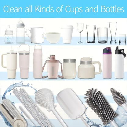 8Pcs Water Bottle Cleaner Brush Compatible with Stanley, Multipurpose Brush Cleaner Kit with Nylon Straw Brush 4 in 1 Bottle Gap Cleaner and Silicone Cup Cleaners - color: Gray