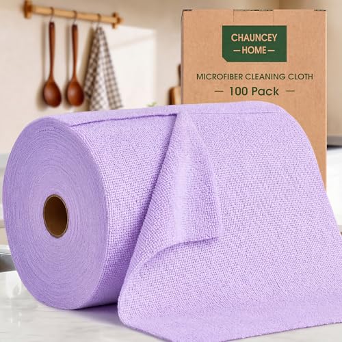 Microfiber Cleaning Cloth Roll - 100 Pack Tear Away Microfiber Paper Towels, Reusable, Washable, Scratch-Free, Kitchen Towels for Car, Home, Kitchen, Glass, Dishes (Light Purple) - color: Lightpurple