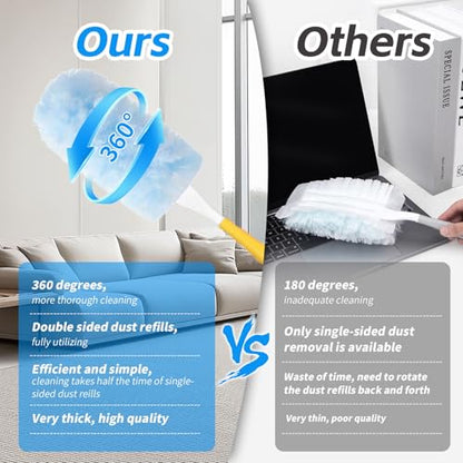 6 ft Duster Extended Handle with 20 Pcs Duster Refill for Swiffer, Duster with Extension Pole, Heavy Duty Duster Refills Kit for Ceiling Fan Blades, Cleaning, Furniture, Blind, Hard-to-Reach Areas