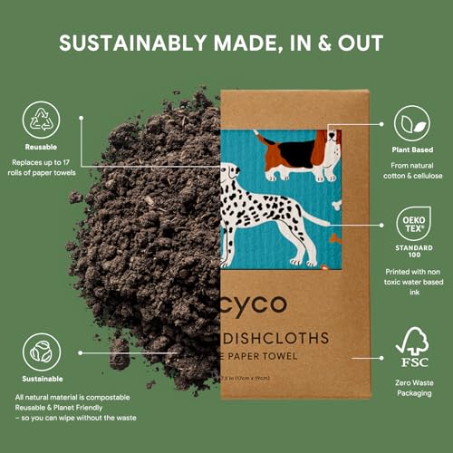 RECYCO Swedish Dishcloths for Kitchen | 6 Pack Doggy Daydreams Washable Dish Rags | Cellulose Reusable Cleaning Paper Towels | Absorbent Counter Dish Cloth Sponge Kitchen Wipes, 8" L x 7" W - color: Doggy Daydreams - 6 Pack