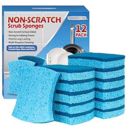Non-Scratch Cellulose Scrub Sponges 12 Pack, Sponges Kitchen with Double-Side & Ergonomic Design for Dishes, Coated Cookware, Sink & Countertops. - color: Blue, size: 12 Pack