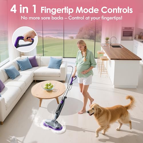 Scrub & Steam Mop with Rotating Mop Pads, 4 Cleaning Modes & LED Headlights, 6 Scrub Pads, Large Tank, Swivel Steering, All-in-One Hard Floor Cleaner