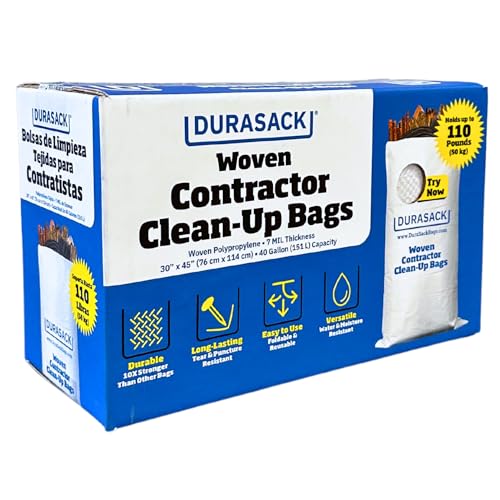 DURASACK Contractor Bags Heavy Duty 40-Gallon Reusable White Woven Polypropylene Contractor Garbage Bags, Pack of 16