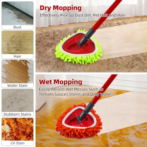 6 Packs Mop Head Replacements & 4-Section Spin Mop Handles for Ocedar, and Spin Mop Base Compatible with O-Cedar EasyWring 1 Tank Spin Mops Refills - color: 2green+2red