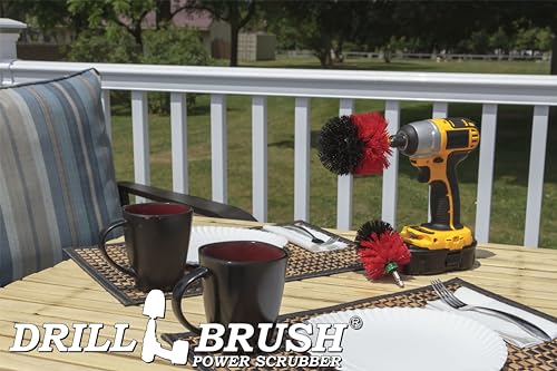 Outdoor Cleaning Supplies - Garden and Statue Cleaning Brush Set - Patio and Deck Scrubbing Tools - Bird Bath Cleaning Brush - Concrete Cleaning Brushes - Stone Stain Removing Tool - Brick Brush - color: Red