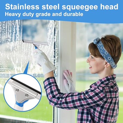 Mitclear Professional Window Cleaning Kit 10IN, Windows Cleaner Tool with Silicone Squeegee, Microfiber Scrubber & Cloth, Window Washing Equipment or Home Shower Glass Doors Car Windshield - size: 10 IN