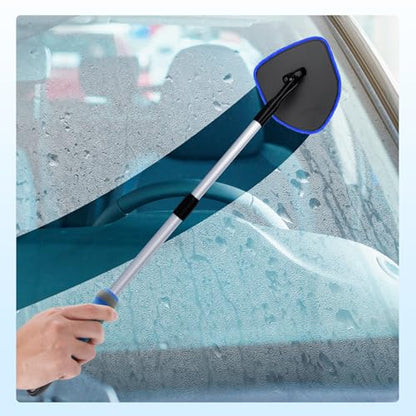 XINDELL Windshield Cleaner Tool, Car Window Cleaning Kit with 5 Reusable Microfiber Pads, Extendable Handle & 360° Rotating Head, Safety Hammer, Streak-Free Auto Glass Wiper for Car Truck SUV RV - color: Blue