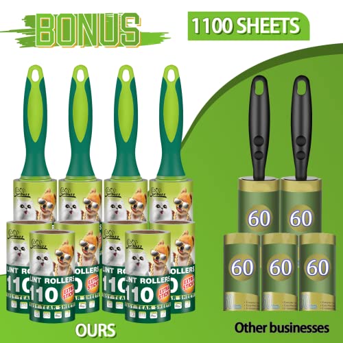 Extra Sticky Lint Rollers for Pet Hair, 1100 Sheets Total, Upgraded 4 Handles with 10 Refills Portable Travel Size for Couch Furniture Clothes Dog & Cat Hair Remover