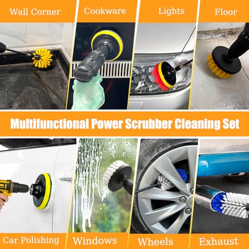 15Pcs Drill Brush Attachment Set, Drill Scrubber Brush Kit Include Soft Drill Wheel Brush, Scrub Pads, Sponge, Drill Cleaning Brush Attachment Set for Car, Bathroom, Tub, Tile, Floor, Grout, Boat - style: 15pcs