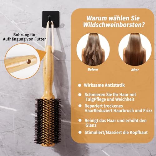 Vista Round Hair Brush with 10mm Boar Bristle 15mm Nylon Bristle Hairbrushes for Women Bamboo Hair Brush Styling with Tail Comb for Blow Drying, Shiny, Smooth, Long, Curly Hair - color: Large Bamboo