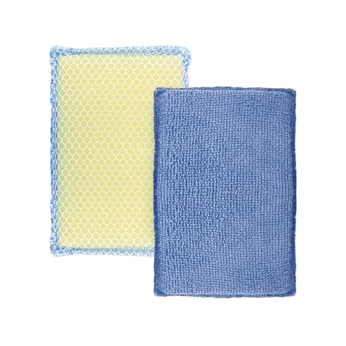 LOLA Microfiber Terry & Nylon Net Sponge Scrubber Pad, 2 Pack, Non Scratch 2-Way Cleaning, Gently Scrubs & Wipes Clean - size: 2 Pack, style: Microfiber Terry & Nylon Net Sponges