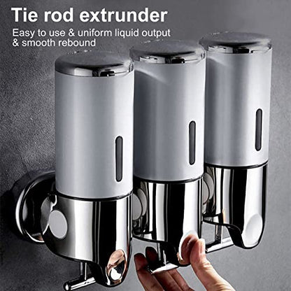 3 in 1 Chamber Wall Mounted BathroomShower Pump Dispenser,Dispensers for The Shower,Shampoo and Conditioner Dispenser,Shower Dispenser 3 Chamber no Drill - color: 17.6 Oz Triple Silvery