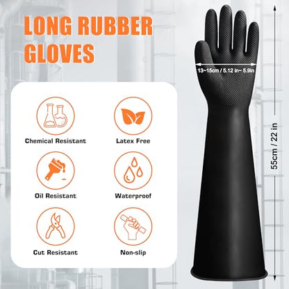 22"Black Anti-Slip Chemical Resistant Rubber Gloves, Long Heavy Duty Glove, Industrial Safety Work Protective Gloves for Men, Forearm Protection Waterproof Resist Strong Acid, Alkali, Oil, XL Size