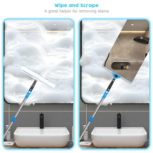 Window Squeegee，5 in 1 Bendable Head Window Squeegee for Home，61''Extension Poles，Bendable Head car Window Cleaner Tool，Squeegee for Shower Glass（Blue）