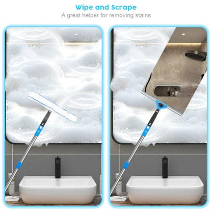 Window Squeegee，5 in 1 Bendable Head Window Squeegee for Home，61''Extension Poles，Bendable Head car Window Cleaner Tool，Squeegee for Shower Glass（Blue）