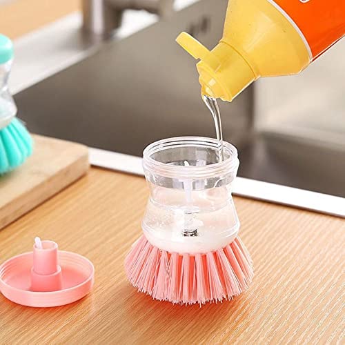 Generic Dish Brush with Soap Dispenser for Dishes, Pots, Pans, Kitchen Sink Scrubbing - Pink, Plastic, Nylon Bristles, 2 Pack - color: Pink
