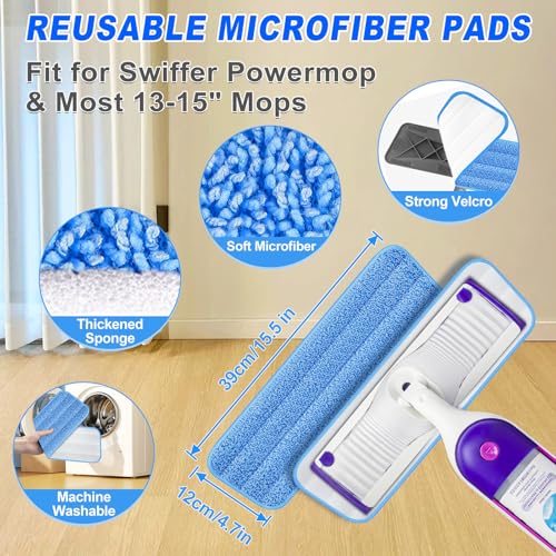 Grey Flat Floor Mop with 4 Reusable Microfiber Pads for Dusting + Purple Flat Floor Mop with 4 Washable Microfiber Pads for Mopping